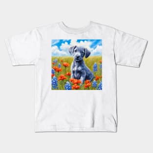 Blue Lacy Puppy in Texas Wildflower Field Kids T-Shirt